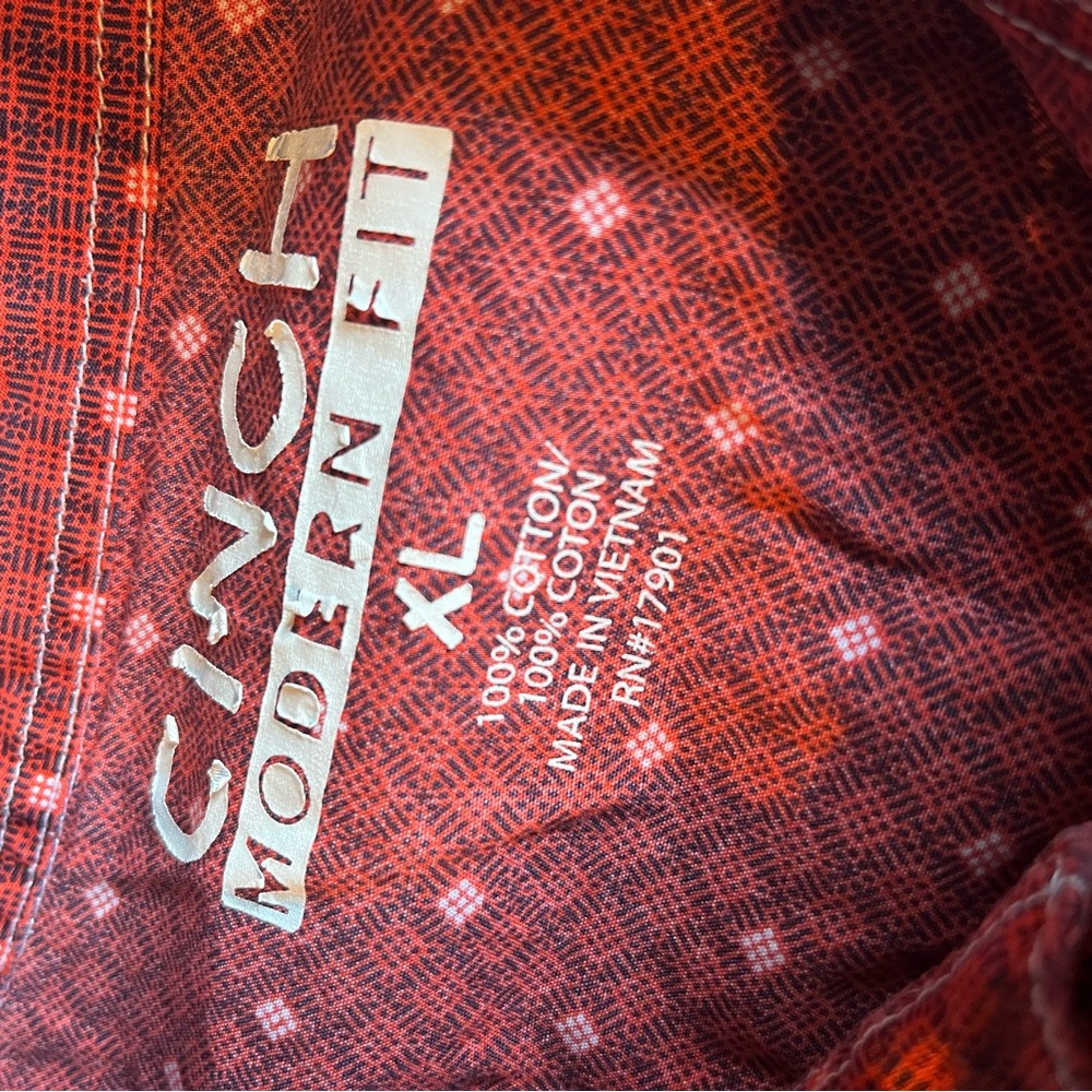Cinch Extra Large Red Geometric Pattern Pearl Snap Western Shirt - Picture 3 of 3